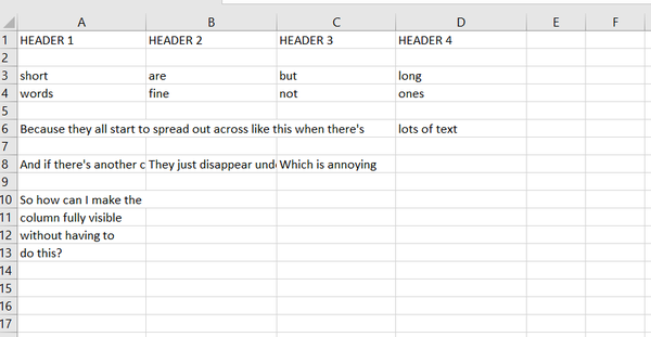 To want to see my Excel columns?