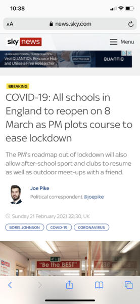 All schools in England back 8th March 😀