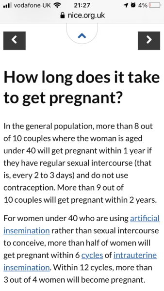 NHS - 8 out of 10 people under 40 will get pregnant within a year...