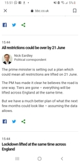 Restrictions could be over by 21st June