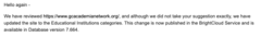 GC Academics site blocked by Virgin