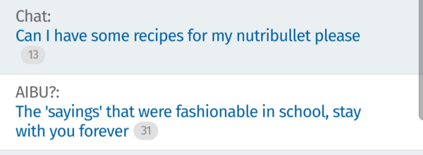 Active thread topics talk to each other. Aibu to think so?