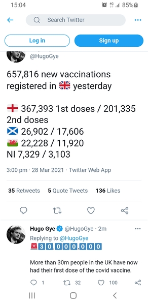 26.8 million people vaccinated thread started 20th March