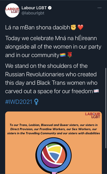 Irish Labour Party - promotion for IWD - however...