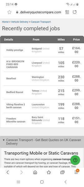 What do you think it would cost to transport a caravan 140 moles