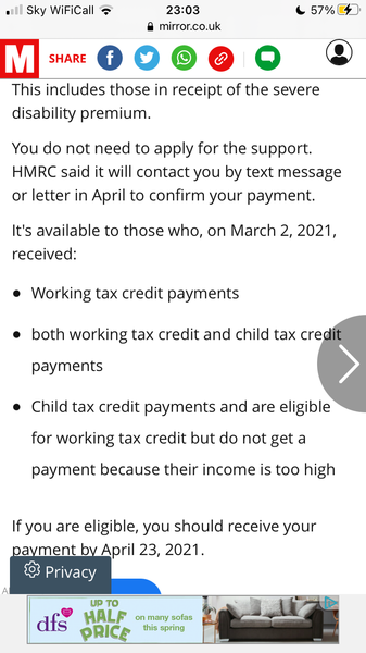£500 one off payment tax credits.