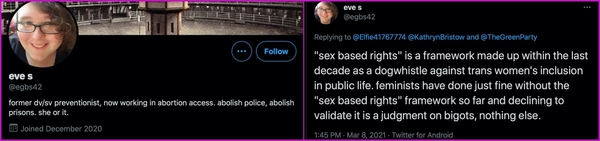 Bristow boasting about the “defeat of sex based rights”