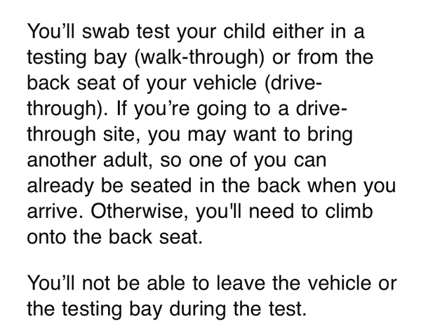 Drive through test centre - id for kids?