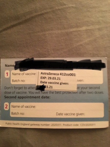 Batch number not written on vaccination card