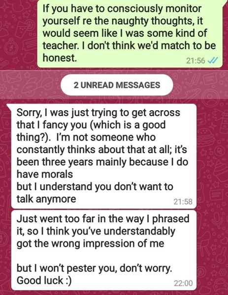 or boring to think that a man can't message you without talking about naughty thoughts?!
