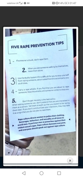 Can’t find how men can keep women safe “how not to be rapey”