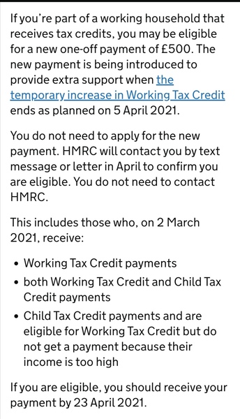 £500 tax credits payment