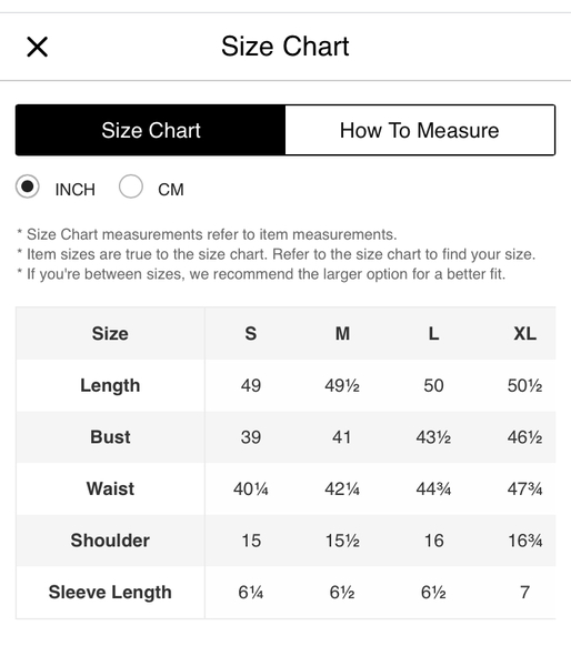 Weirdest dress size chart!