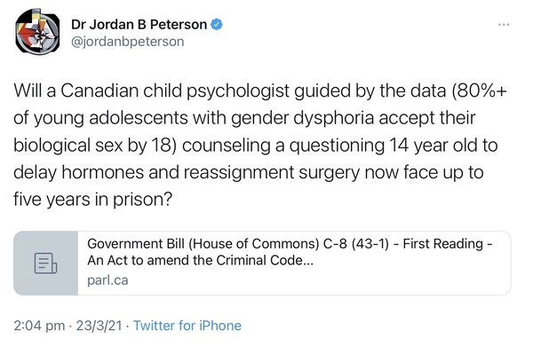 Jordan Peterson weight in on the trans debate in Canada