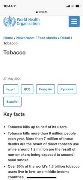 The COVID stats have highlighted to me the number of deaths related to smoking