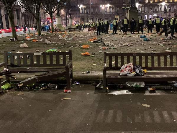Rangers fans celebrating in a pandemic