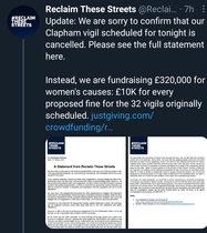 Met Police threaten to prosecute organisers of 'Reclaim These Streets' womens' gathering