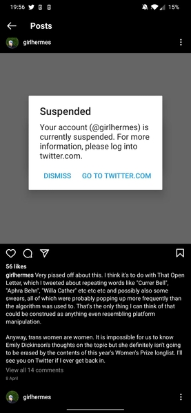 Author's suspended Twitter account