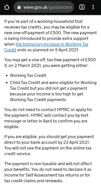 Tax credit - anyone got a date for the £500 payment yet?