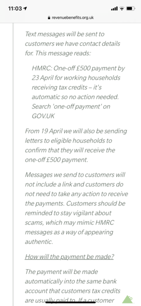 £500 one off payment tax credits.