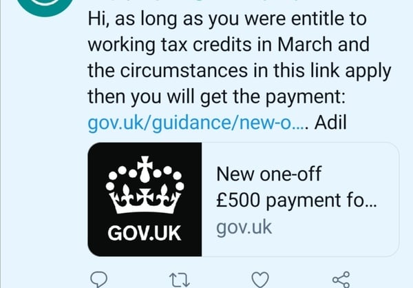 £500 one off payment tax credits.