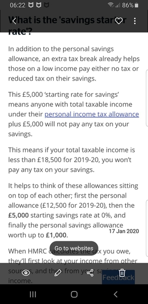 Personal tax allowance on savings interest