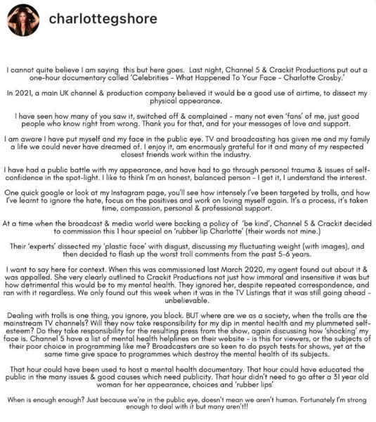 To think Charlotte Crosby is completely right here