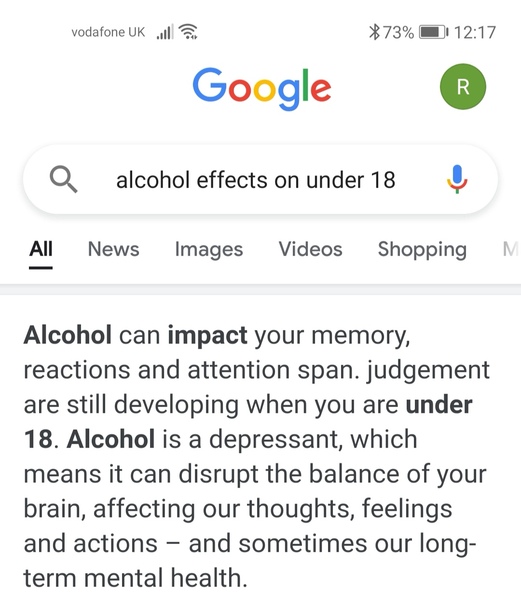 Allowing a small bottle of alcohol at 15