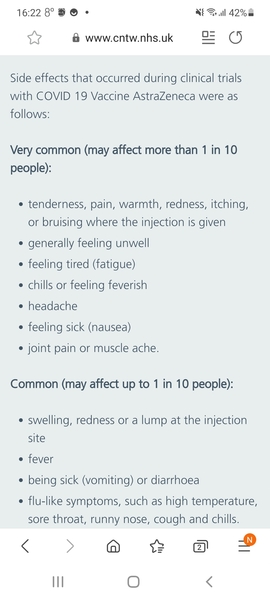 AZ first jab side effects