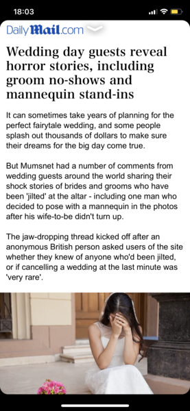Have you ever been to a wedding where someone was jilted?