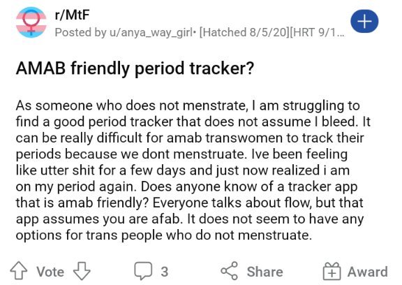 The next time someone tells me TW don't have periods..