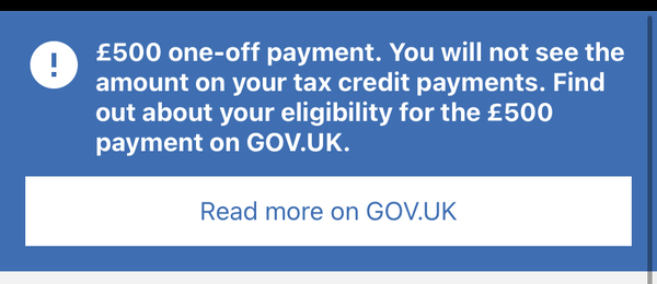 £500 one off payment tax credits.