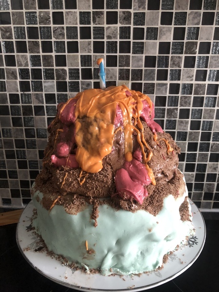 I promised a birthday cake like a volcano...
