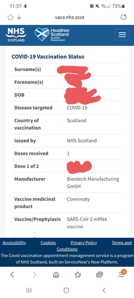 Vaccine status  now onNHS  app