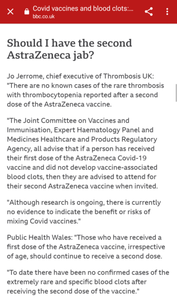 BBC: No known cases of clots after second AZ