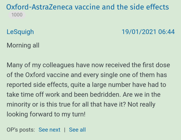Breaking news. Number of people post vaccine hospitalisation & deaths