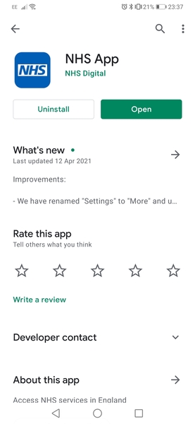 Vaccine status  now onNHS  app