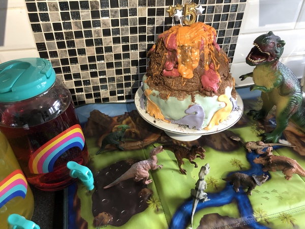 I promised a birthday cake like a volcano...