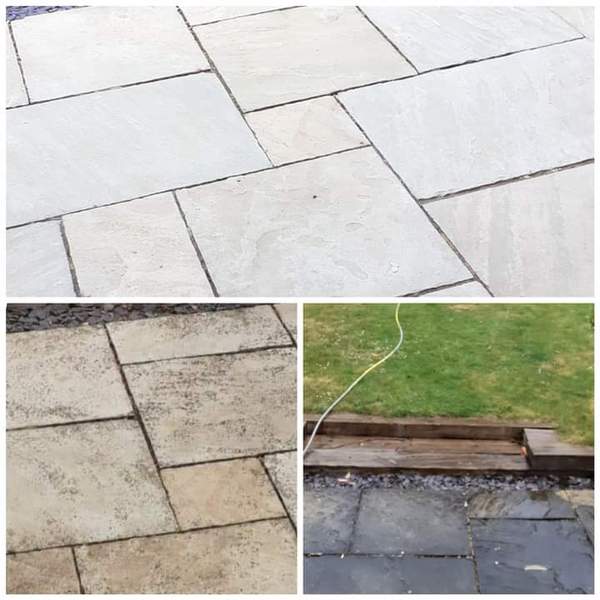 Removing lichen from brick border