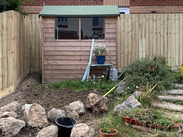 Help oh wise MNers dh built shed too far from fence and we now have a redundant shady alley I need to fill