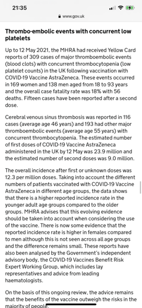AZ - second dose clots, figures have almost doubled. I don’t want my second dose.