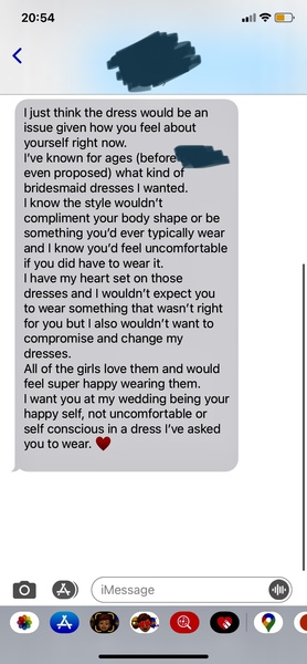 To think my friend doesn’t want me as a bridesmaid because of my size...?