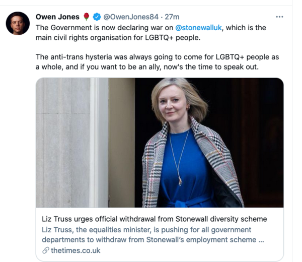 Liz Truss urges official withdrawal from Stonewall diversity scheme