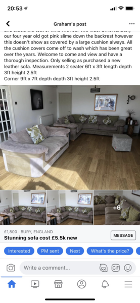 To be obsessed with listing for peoples old sofas