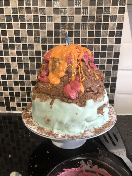I promised a birthday cake like a volcano...