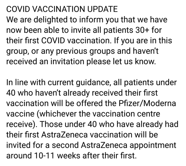 30-35 waiting, 35-40 endlessly trying - jab updates
