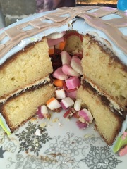 I promised a birthday cake like a volcano...