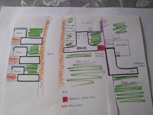 Planning -shed in sort of front garden