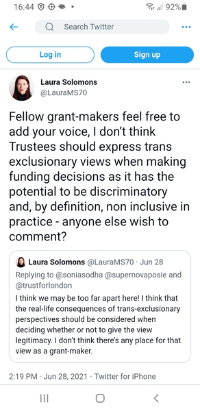 Grant making charities getting together to exclude GC women off their boards