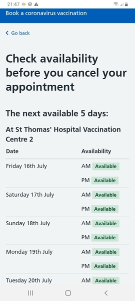 Rebooking 2nd Pfizer- can now check availability first